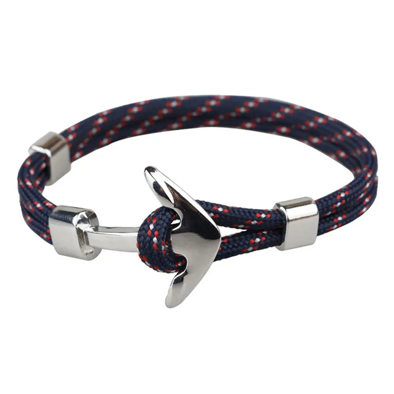 Fashion Punk Silver Anchor Bracelet Handmade Polyester Cord Chain For Men Sports Jewelry Vintage Bangles Charm Bracelets