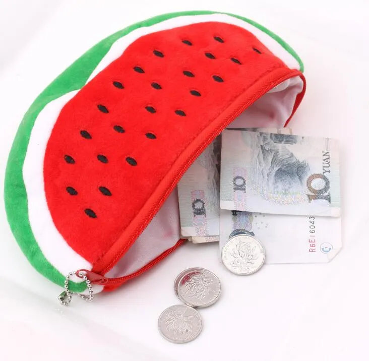 Plush zipper pencil bags for schools fruit pen pouch fashion lady makeup bag cosmetic holder cute kids coin purse