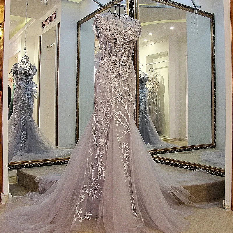 fitted lace wedding dress Mismatched Silver Grey Satin Long Cheap Custom Mermaid Bridesmaid Dresses,  MRB0284