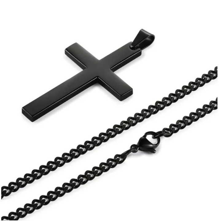 Gold Chains Necklaces For Men Statement Charm Black Silver Gold Plated Cross Necklace