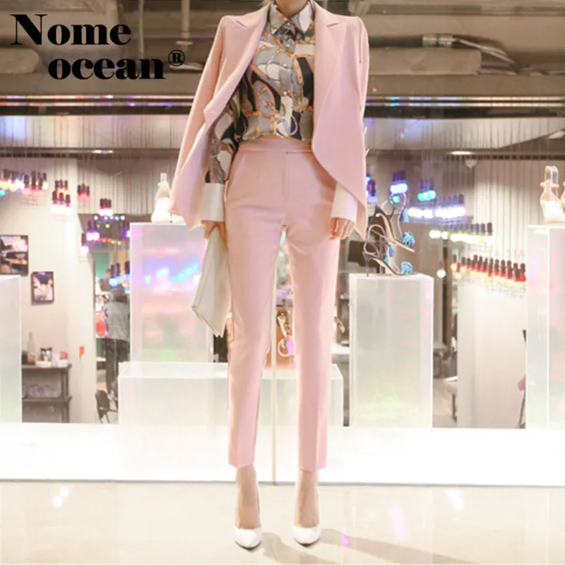 Moda kadın takım elbise ceket ve pantolon iki adet resmi omuz silkme omuz eğik düğme blazer suits slim M18050704