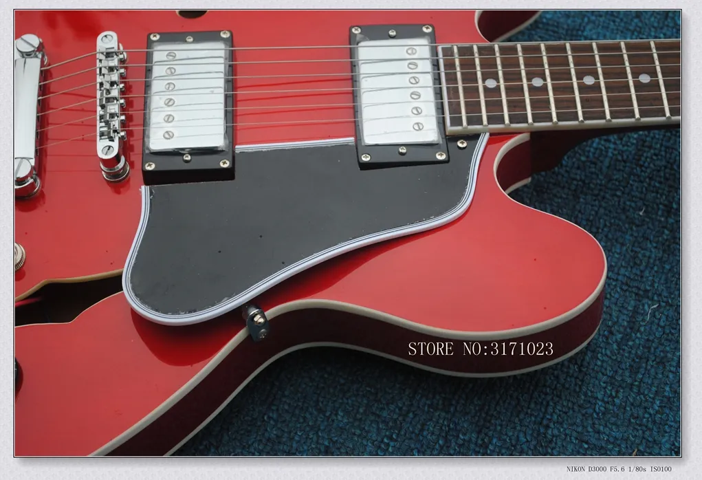 明るい赤335ギターセミホローボディエレクトリックギター014775965