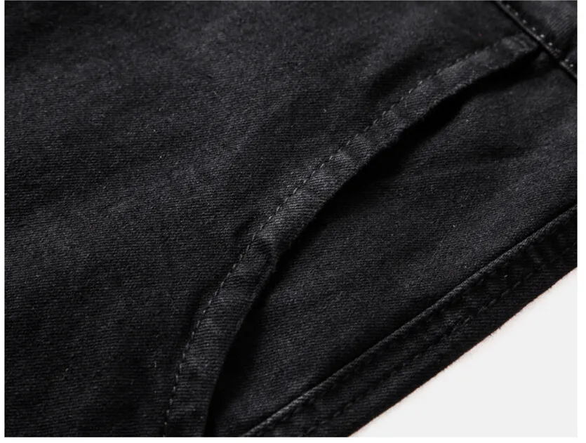 Zerrissene Herren-Hose, schmal, gerade, schmal, elastisch, Biker-Jeans, lässige schwarze Bleistifthose mit aufgedruckten Buchstaben, Design 302S