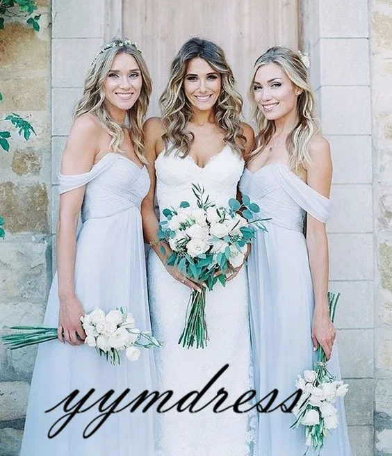 Vestidos de dama de honra 2019 Pálido Azul Praia Chiffon com Mix E Jogo Júnior Honra De Empregada Doméstica Vestido de Festa de Casamento Convidado Vestido Custom Made Barato