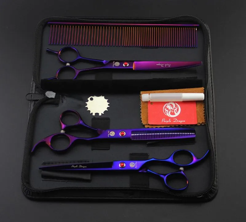 con paquete de cuero minorista Purple Dragon set 70quot Professional Hair Scissors Corte de cabello tijeras de tijera 6959796