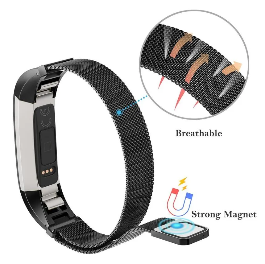 Färgglad för Fitbit Alta Magnetic Milanese Loop Metal Armband Band Watch Band rostfritt stål Wrist Strap Armband Tillbehör