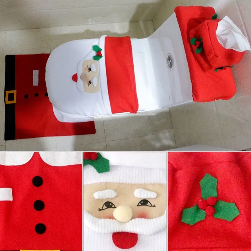 3pcs / set 크리스마스 산타 변기 시트 커버 안티 - 슬립 욕실 매트 Toliet 깔개 크리스마스 장식 홈 새해 매트
