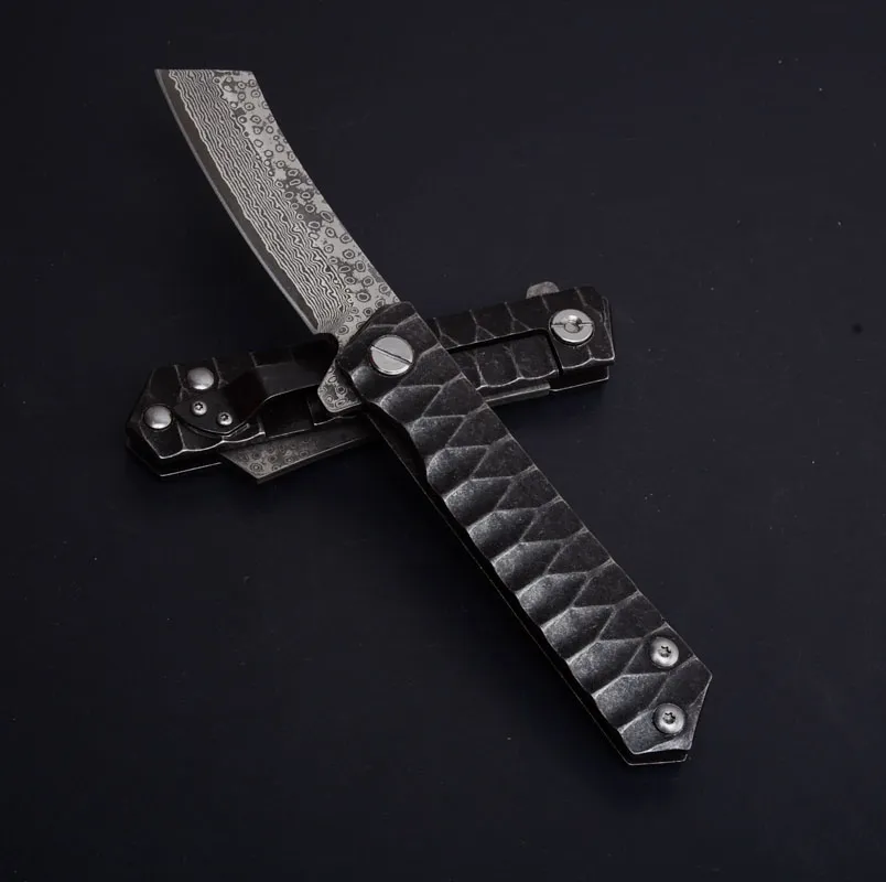 Ball Bearing Fast Open Flipper Knife Damascus Steel Blade Stone Wash Steels Handle Frame Lock EDC Pocket Knives