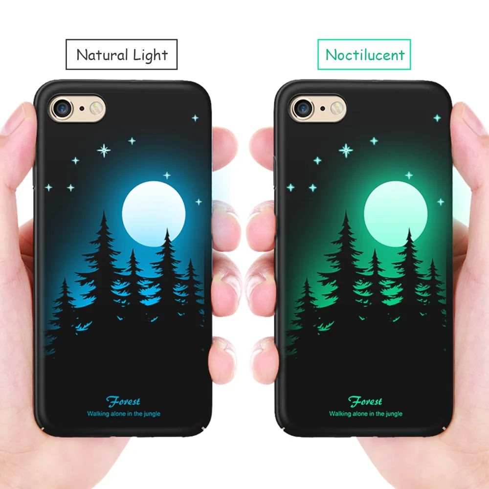 Luminous Cover Case for iPhone 8 Plus Glow in the Dark Relief Painting Fluorescent Color Changing Hard PC Case Slim Protective Back Shell