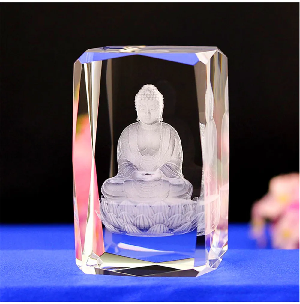 Fin Crystal Arts and Crafts Glass Cube Buddha Model Paperweight 3D Laser Engraved Tower Bridge Eye Big Ben Figurines Feng Shui Souvenirs Crafts