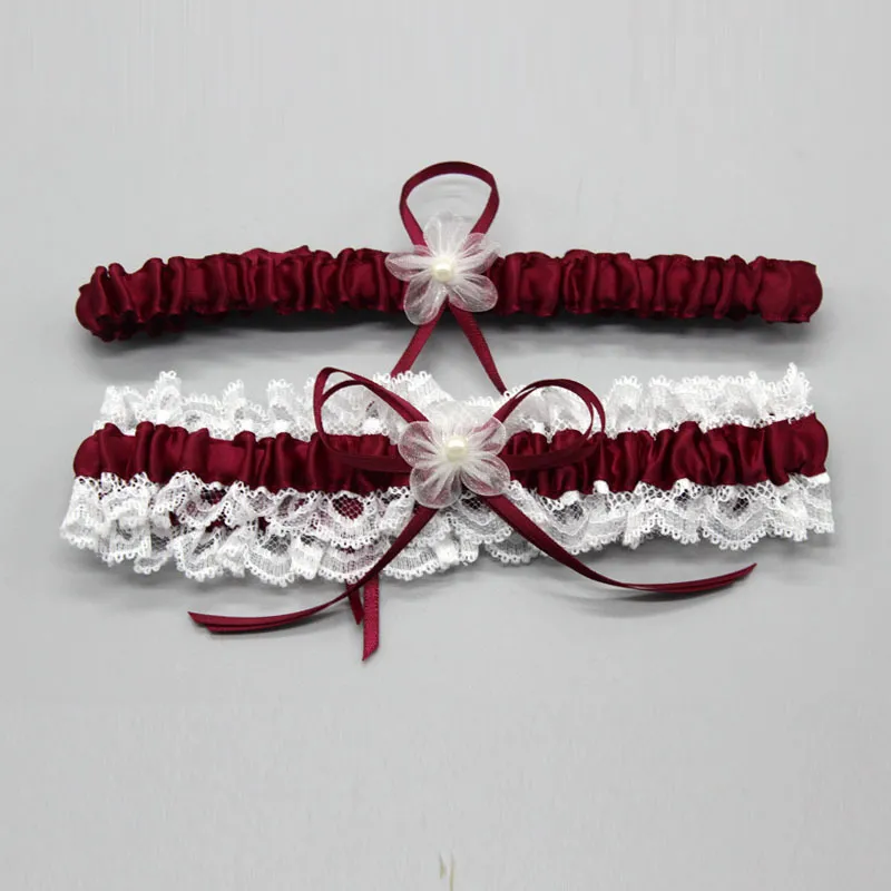 青いラインストーンのレースブライダルガーターベルトセットビーズの結婚式の記念品ガーターIvoryblueburgundynavy Wedding Garter for Bride9946347