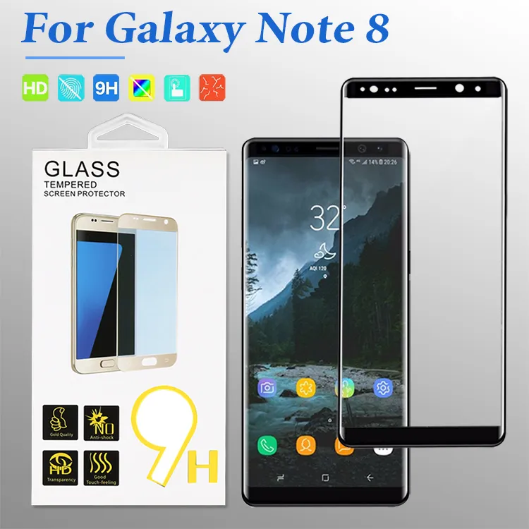 För Samsung Galaxy Note 10 S10 S9 Plus Full Cover Tempered Glass 3D Curved Screen Protector Full yta Skärmtäckfilm med förpackning