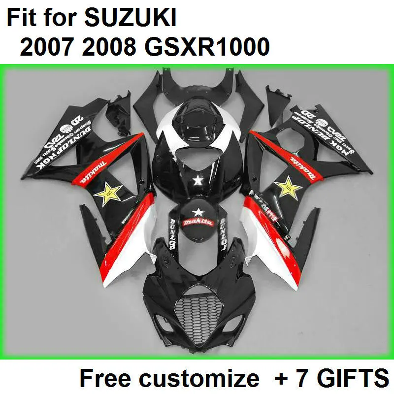 Högkvalitativ fairingkit för SUZUKI GSXR1000 07 08 Svart Vit Fairings Set GSXR1000 2007 2008 BG52