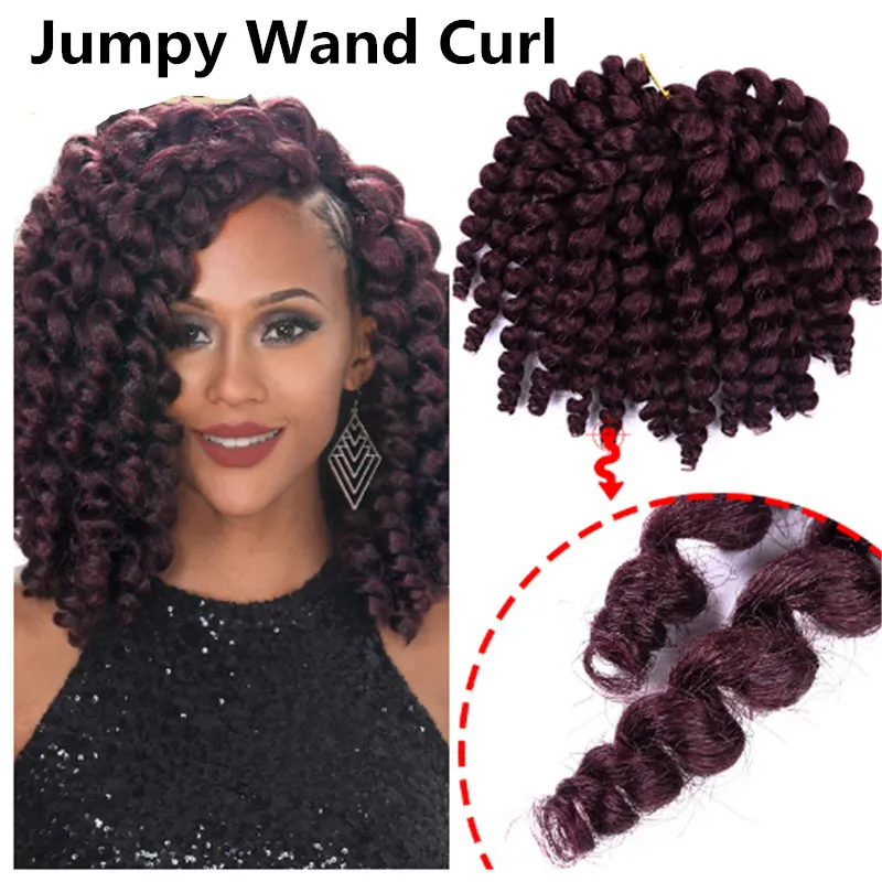 Beauty Extension Fashion 8 inch Ombre Jumpy Wand Curl Crochet Braids 22 Roots Jamaican Bounce Synthetic Crochet Hair for Black Women