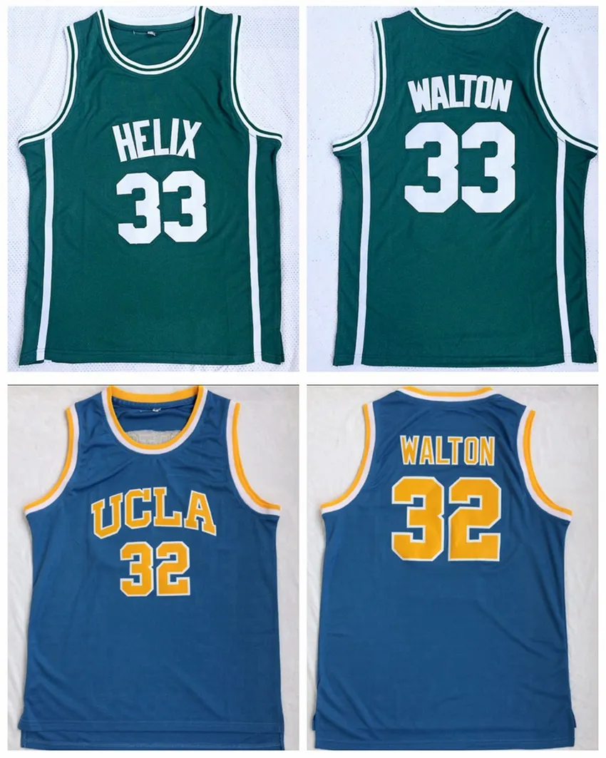 Mens # 33 Bill Walton Helix High School Jersey Green Vintage UCLA 32 gestikte college basketbal jerseys shirts S-XXL