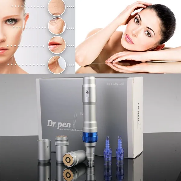 Portable Wireless Dr.pen Derma Pen Ultima A6 Rechargeable Microneedle +2pcs 12pin Needle Cartridges Dermastamp Skin Care MTS Anti Acne Hair Loss Scars