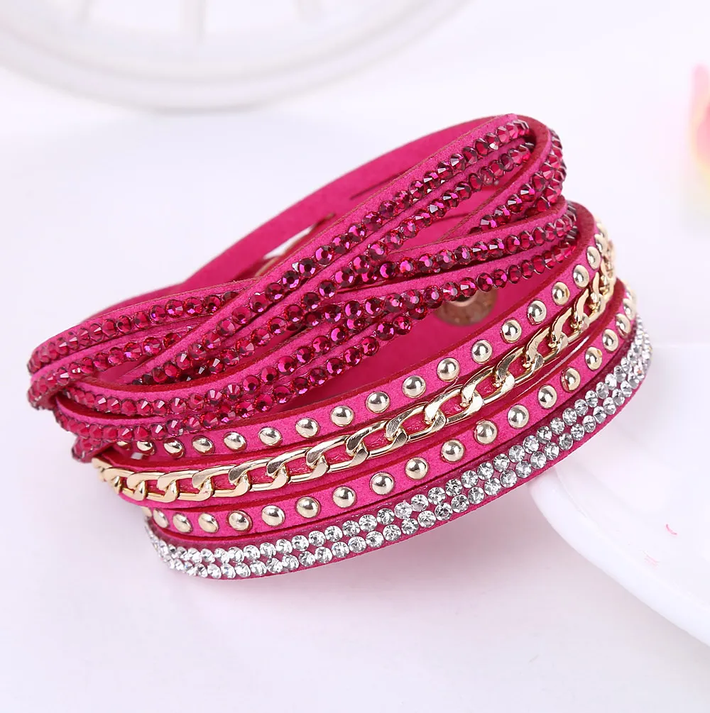 Korean Women Crystal Wrap wristband Multilayer Velvet Leather Diamond Bracelets bangle band cuff for Girl Fashion Jewelry Gift