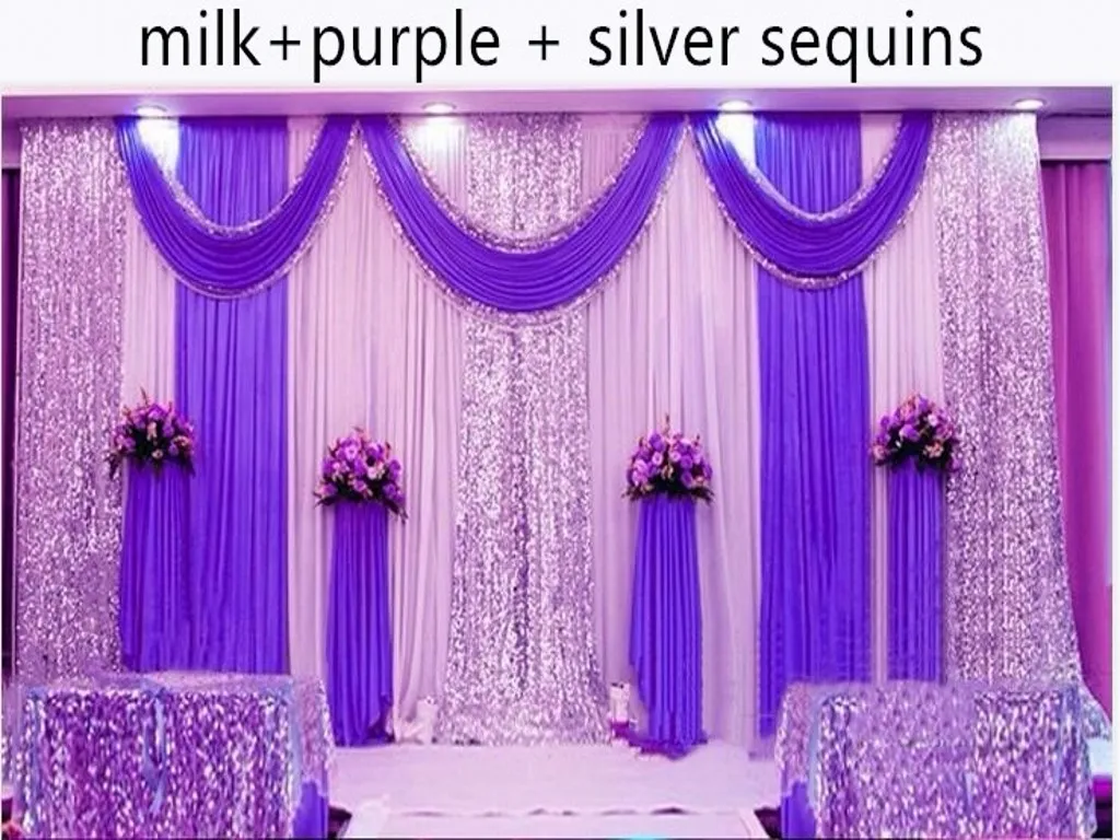 3 * 6m sequin wedding backward start with swag backward/ wedding decoration romancial Ice stage stage clear