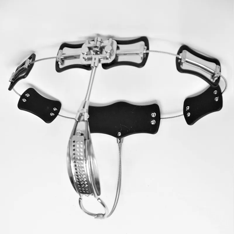 Adjustable Size Stainless Steel Female Chastity Belt, T-type Chastity lock, Chastity Device, Adult Game Sex Toy with Vagina Plug and anal p