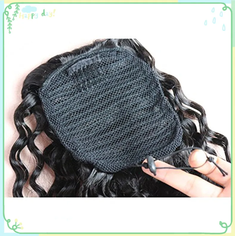 Perulu Sihirli Etrafında Sarılın At Kuyruğu Hairpieces İpli 120g Kinky Kıvırcık At Kuyruğu Klip 100% Virgin İnsan Saç Uzantıları