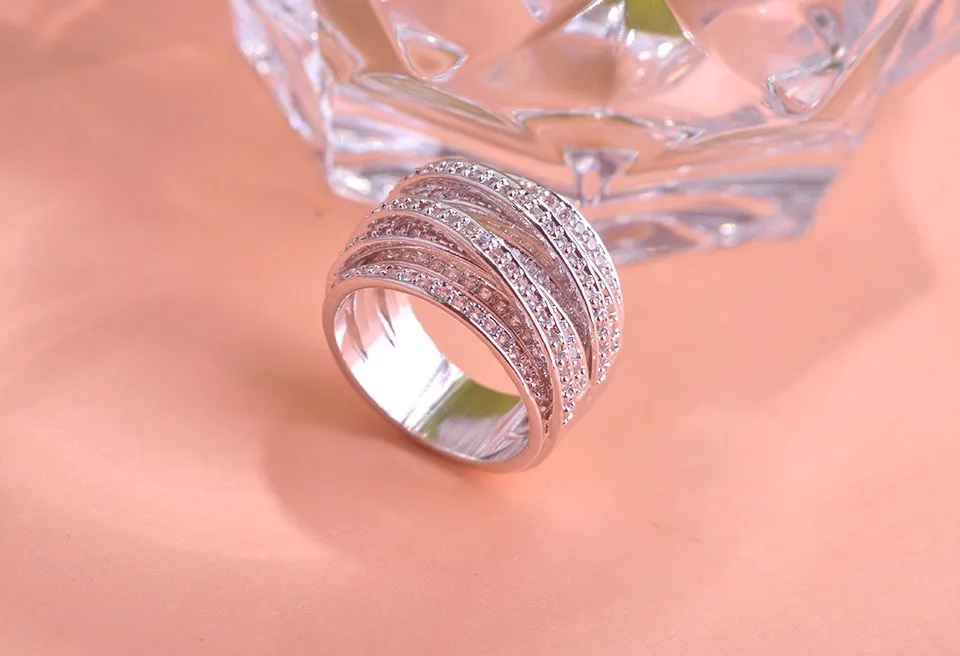 choucong 크로스 쥬얼리 여성 약혼 반지 포장 다이아몬드 화이트 골드 웨딩 밴드 여성을위한 반지를 채웠다