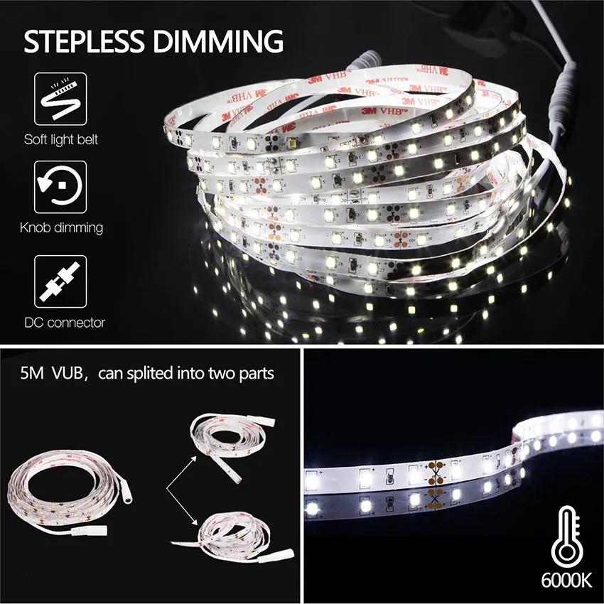 13ft LED Makeup Mirror Strip Light Kit With 240 LEDs, Dimmer, S