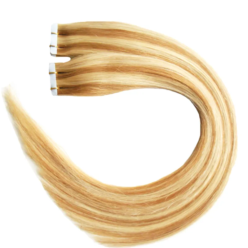 P27/613 100g Full Cuticle Seamless Straight PU Skin Weft Extensions 40pcs Tape in human hair extensions Body Wave virgin brazilian hair