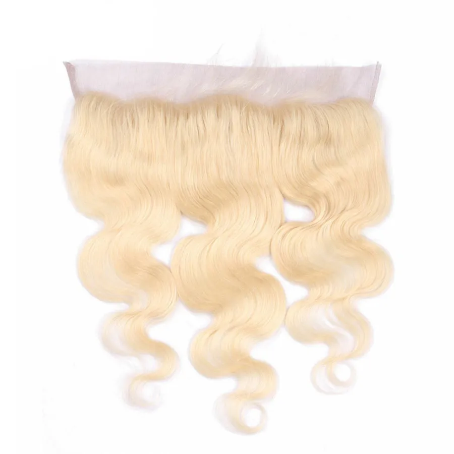 Bleach cabelo louro Pacotes com laço frontal da onda do corpo Lace frontal com os pacotes 613 Louro Extensões de cabelo com 13 * 4 Lace frontal Encerramento