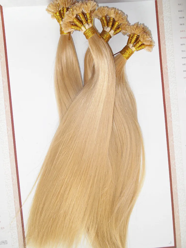 Braziliaanse Menselijke Maagd Remy Haar Zijde Straight Haarproduct Pre-Bonded Hair Extensions Blonde Kleur Dikke End