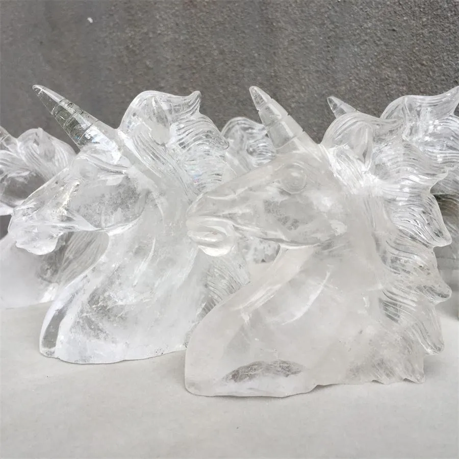 Manual esculpimento natural Clear Clear White Quartz Unicorn Skull Cristal Crecing for Home Decoration Stone Skull2710265