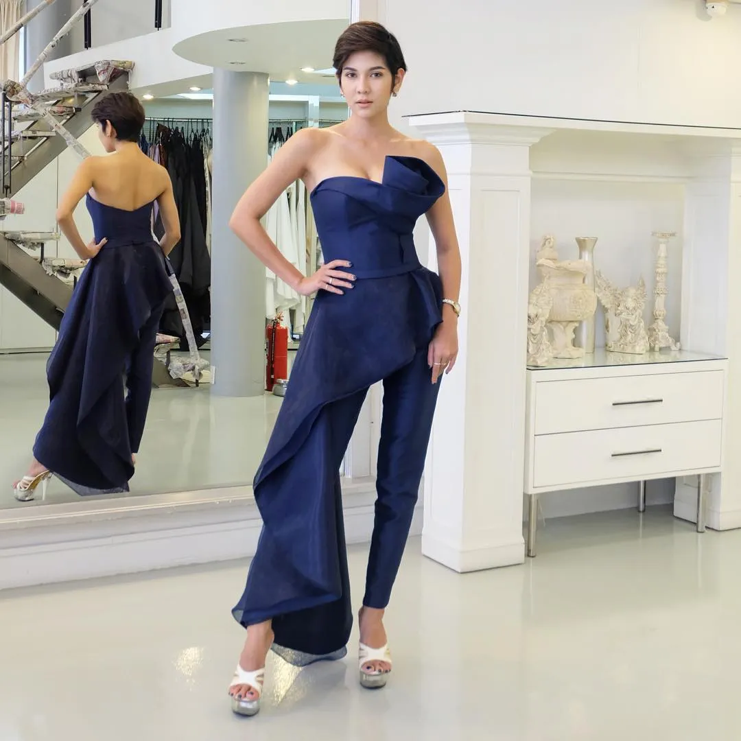 Elie Saab Royal Blue Off Shoulder Strapless Jumpsuit Formal With Pleats And  Sweep Train Perfect For Prom, Formal Events, And Parties From  Elegantdress008, $107.64 | DHgate.Com