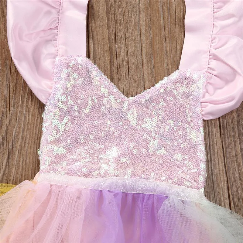 Robe Bébé Fille Manches Longues Tutu - Robe Princesse Avec Nœud Papillon Et Volants - Pour Fête, Anniversaire, Photo - 4 Tailles (9-36 Mois)