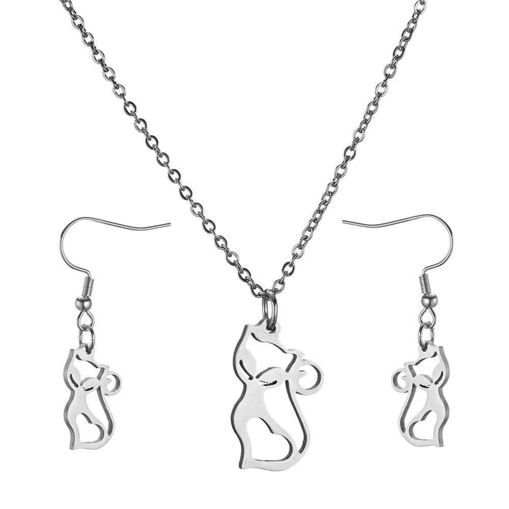 Modne popularne zestawy biżuterii dla kota zwierząt ze stali nierdzewnej Naszyjniki kota kolczyki biżuterii dla kobiet dziewcząt imprezowy prezent