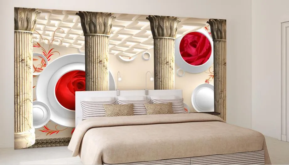 Rose rouge 3D Photo Wallpaper Fonds d'écran pour la chambre à coucher TV Fond Mural Wallpaper