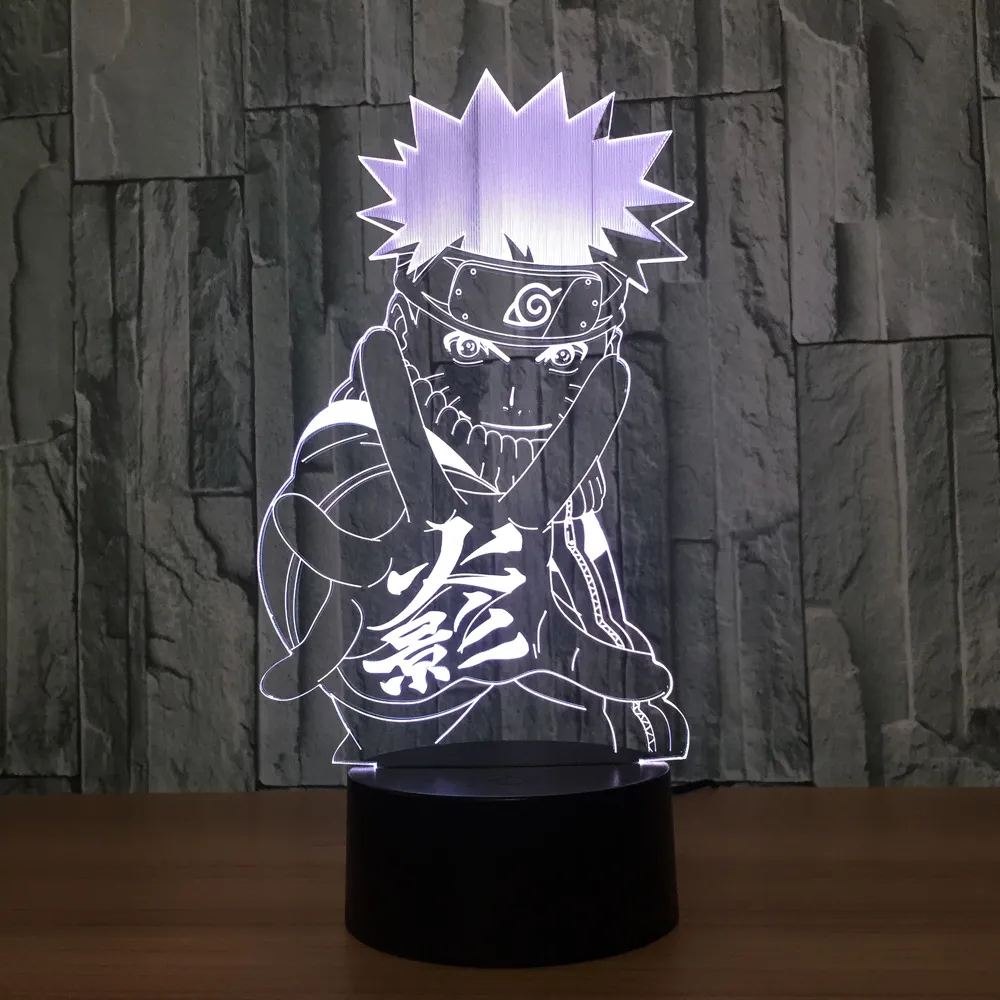 Cartoon Figura Naruto Lâmpada LED 3D 7 Cores Night Light Christmas Gravados de acrílico Presentes de toque Touch Switches Light Luminaria de Mesa Lam6392326