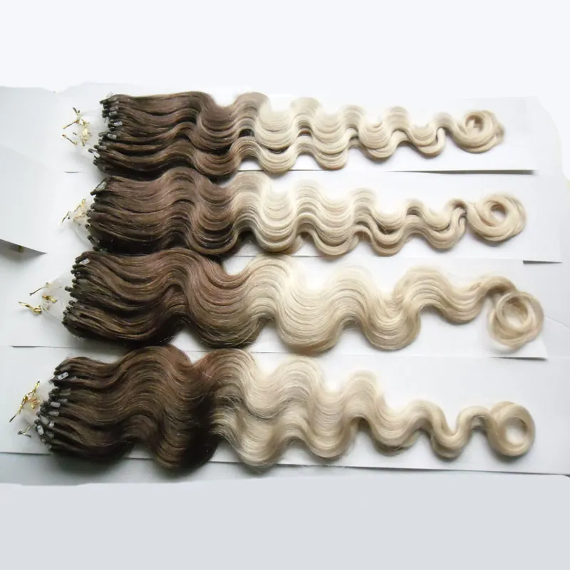 400g Ombre Micro Loop Ring Hårförlängning Blond 400s Brazilian Body Wave T2 / 613 Två Tone Ombre Mänskliga Hårförlängningar