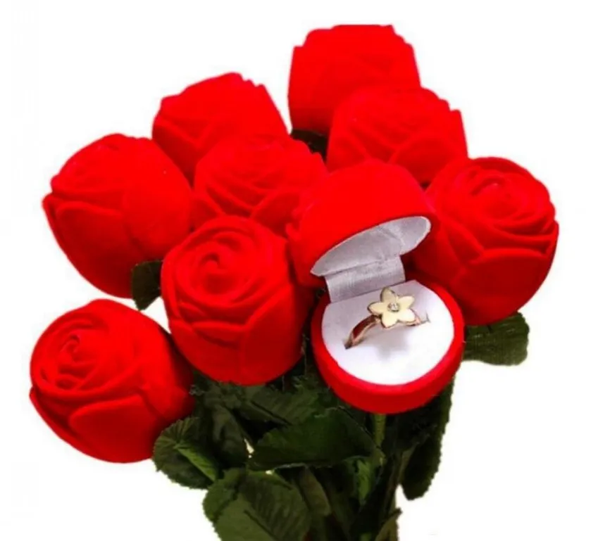 Boîte à bijoux Rose rouge, belle et romantique, étui cadeau pour bague de mariage, boucles d'oreilles, support d'exposition de rangement