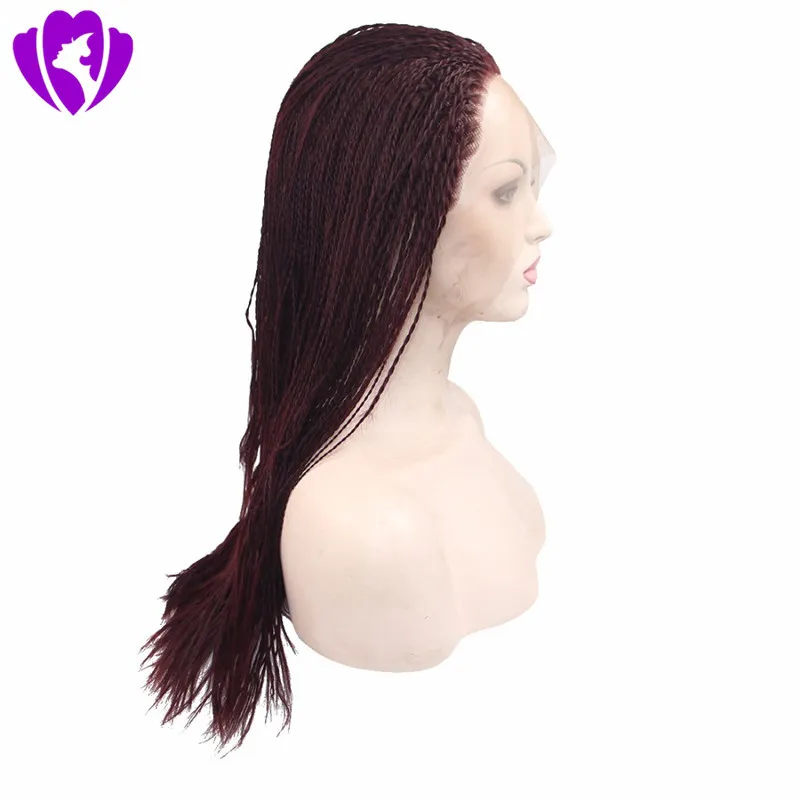 selling burgundy braided lace front wigs full hand tied synthetic Frontal wig for african americans3297349