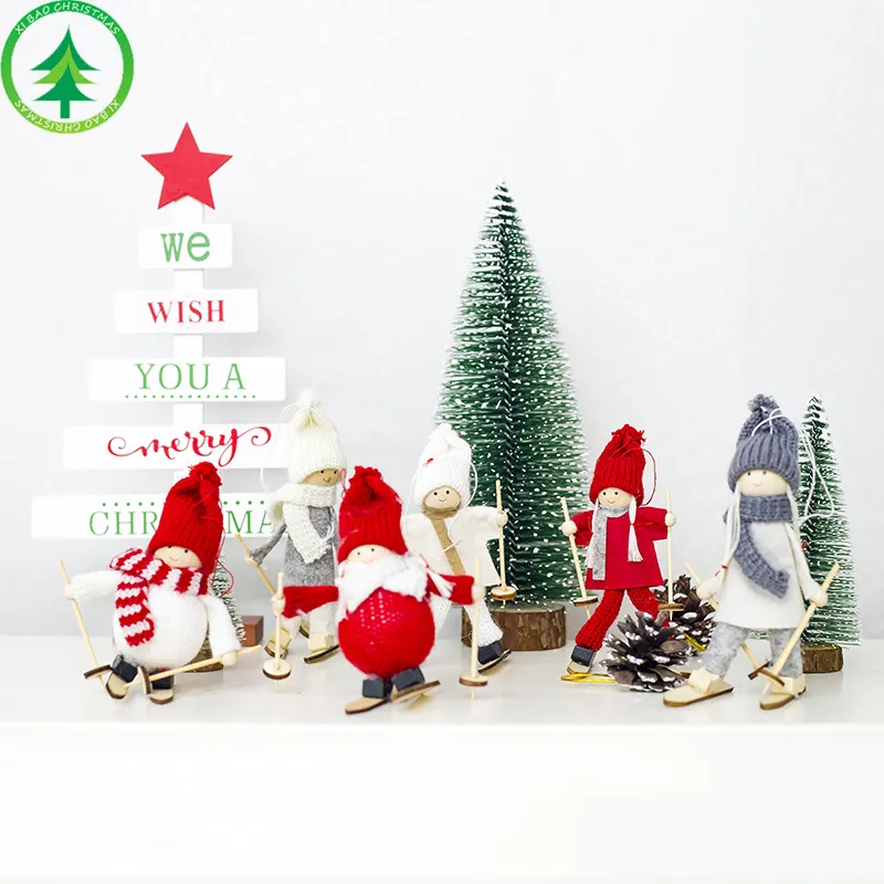 Enfeites de Boneca de Esqui Kawaii bonito Árvore De Natal Pendurado Xmas Pingentes de Anjo Bonito Casa Decoração Do Partido 3D Pingente de Esqui Decoração