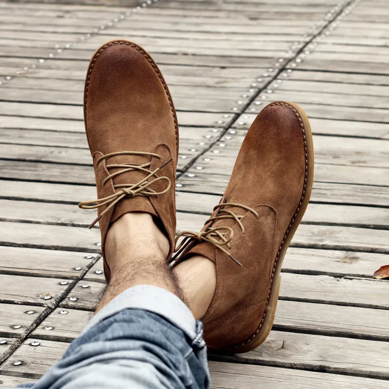 Bottes d'outillage en cuir véritable classiques bottes martin en cuir de cheval fou hommes bottes de désert de mode chaussures en cuir haut de gamme populaires