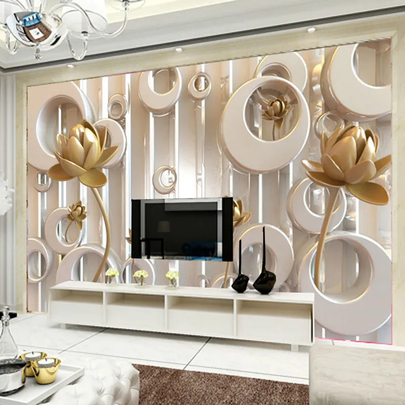 Custom Wall Mural Wallpaper 3D Lotus Flower European Style Art Wall Painting Living Room TV Background Mural Papel De Parede 3D