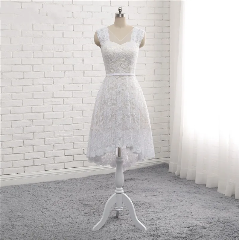 Short High Low Wedding Dress Cheap Lace White With Champagne Satin ...