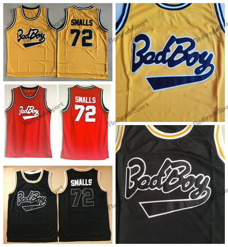 Mi08 Maglia da uomo Biggie Smalls Notorious B.I.G. Maglie da basket Bad Boy Nero Rosso Bianco # 72 Camicie cucite