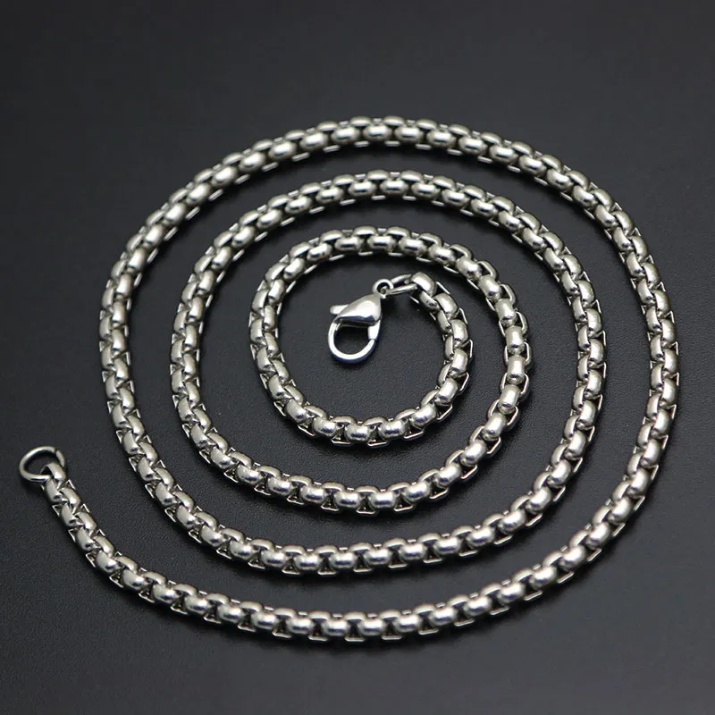 25mm Stainless Steel box Necklace Chain For women men locket pendant5076728