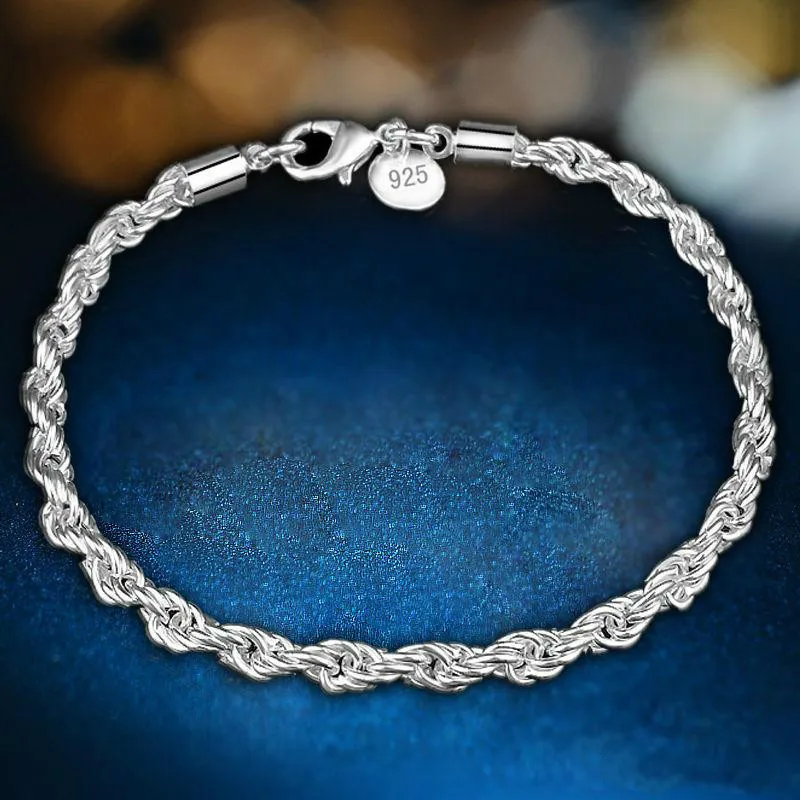 On Sale 3mm 4mm 925 Sterling Silver Twist Links Bracelats Designer Bracelet Stainless Steel Jewelry Mens Chain Bangle Luxury Jewelry
