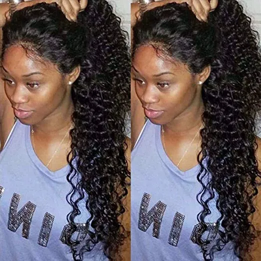 African American 360 Lace Front Pigs för Black Women Brazilian Full Natural Wig Deep Curly Glusless Human Hair (16 tum, 150%