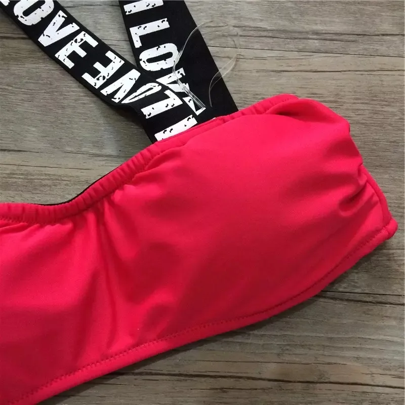 Nuevos prendas de baño Mujeres Push Up Bikini Sexy Señoras Vendaje Bandage Traje de baño Letra de la letra impresa Girl Beach Wear Baneau Bikini Set