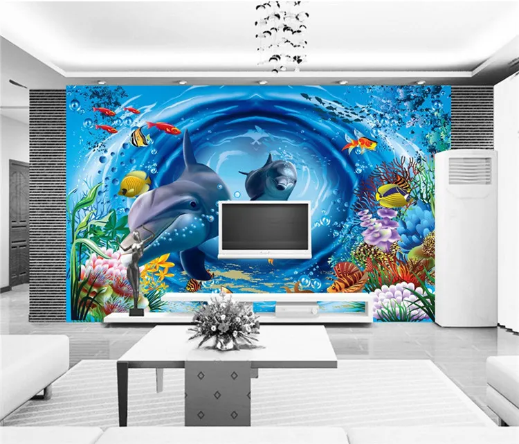Mundo subaquático dos desenhos animados Personalizado foto papel de parede arte papel de parede restaurante retro sofá pano de fundo 3d papel de parede 3d mural papel de parede casa decoratio
