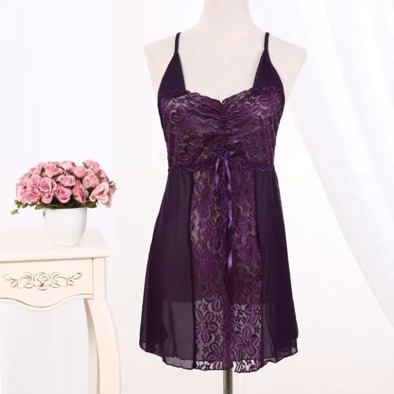 Ladies Sexig Nattdress V-Neck Floral Sleepwear Underkläder Babydoll Nightgown Mini Ärmlös Kvinnor Sömnklänning