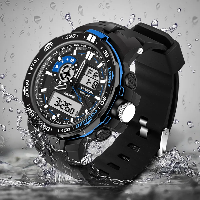 SANDA Watch Digital Double Display Male Army Sport Watch